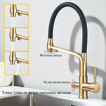 Drinking Water Kitchen Faucet Pull Down Sprayer 360 Rotate Mixer Tap Deck Mount Filtered Water Tap Hot Cold Water Crane