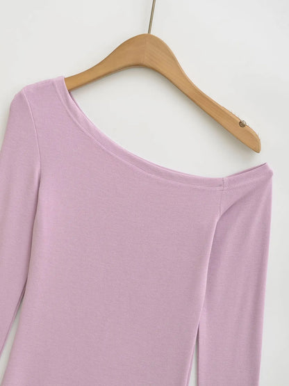 Women One Shoulder Long Sleeve Top Tee Tshirt.