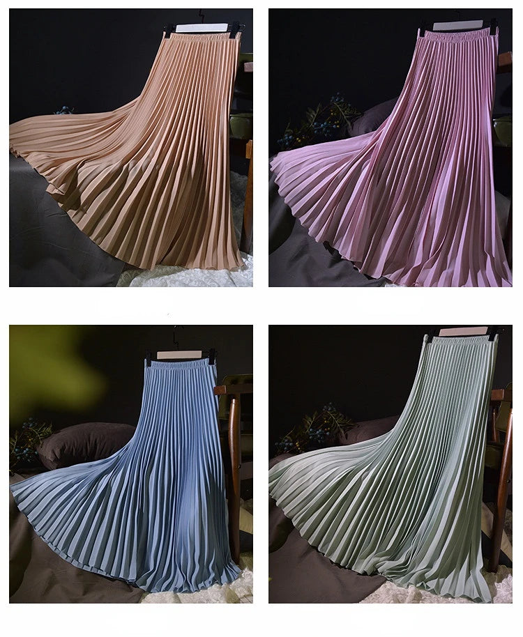 Classical Women Pleated Skirt 90cm/80cm Long Female Elastic Waist Skirt Big Size Velvet Pleated Skirt for Winter Ankle-Length.