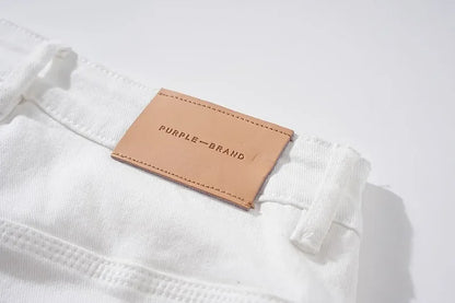 Purple Brand Men's Casual Straight Leg Jeans Distressed Dye Spill Hole American Street Style High Street Long Pants.