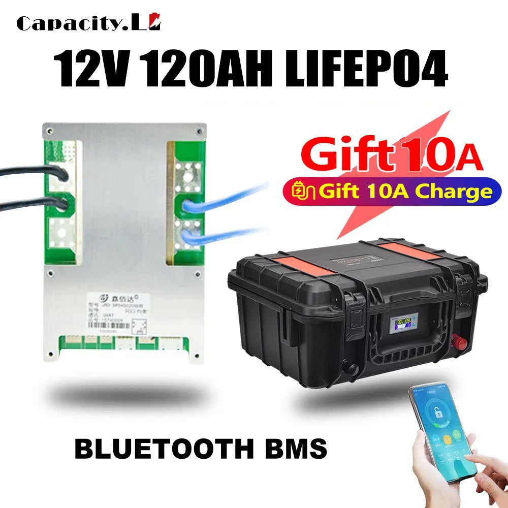 New12V100Ah LiFePo4 Battery 120AH 150AH200AH 12v Rechargeable Lithium Battery Pack300A With Bluetooth BMS for Comping Solar Boat