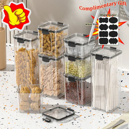 Food Box Storage Container With Airtight Lid Condiment Organizer Plastic Dispenser Jar Hermetic Kitchen Cereal Snack Spaghetti.
