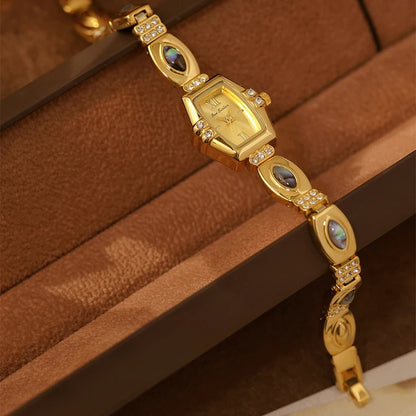 BS New Natural Black Gold Abalone Shell French Vintage Design Watch Woman Elegant Luxury Tonneau Dial Quartz Women's Watches.