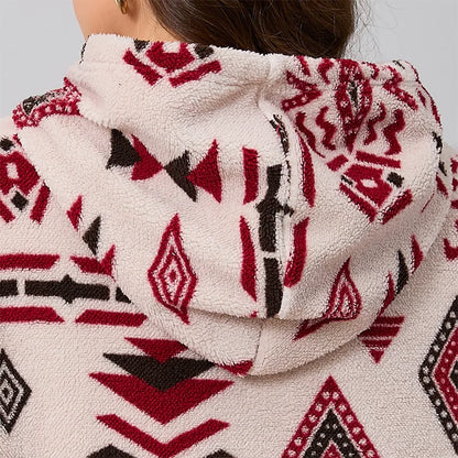 Kapuzenpullover für Damen, große Größe, Reißverschluss-Sweatshirts, ethnischer Druck, flauschiger Streetwear-Pullover, Herbst-Winter-Rollkragenpullover.