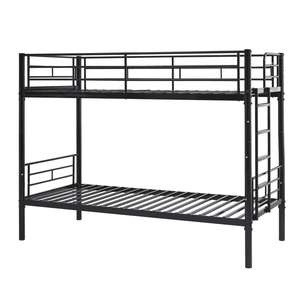 Etagenbett aus Metall, 90 x 200 cm, Etagenbett mit ausklappbarem Bett, erweiterbar auf zwei Einzelbetten oder Erwachsenenbetten, Schwarz