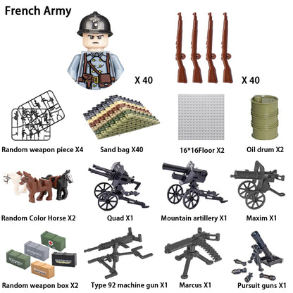 WWII Infantry Military Soldier War National Army Mini Gun Weapon Models Building Blocks Building Blocks Toys for Kids.