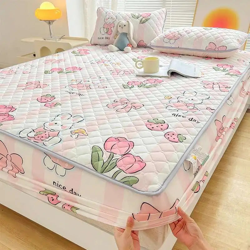 Quilted Mattress Cover 150x200cm - Thick Skin-Friendly Fitted Sheet, 매트리스커버 Breathable Bed Covers (Pillowcase Sold Separately)