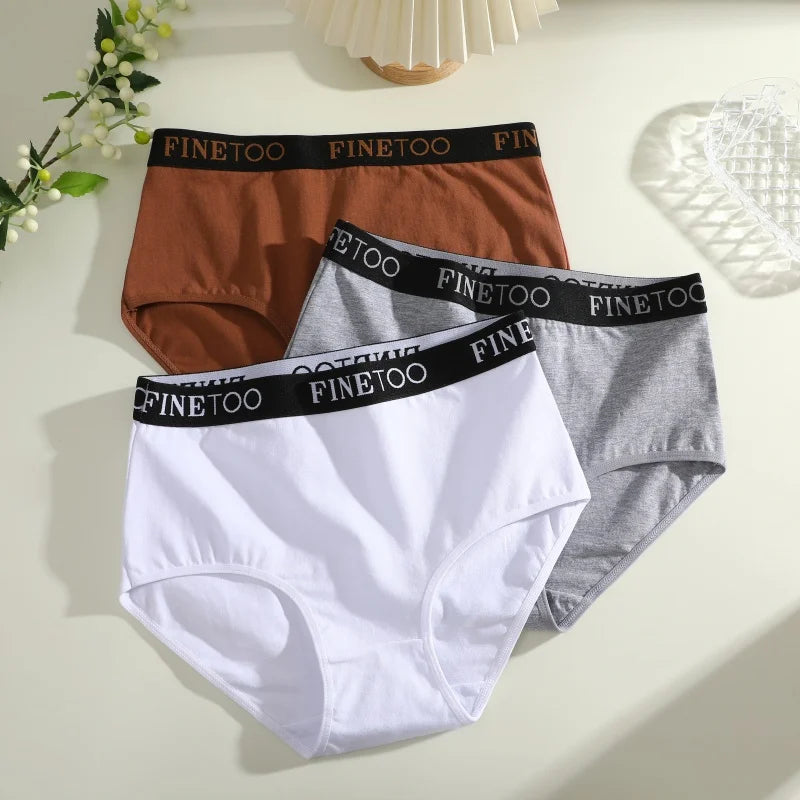 Finetoo 3Pcs Women's Cotton Briefs Women Plus Size Seamless Panties Breathable Underwear Female Low Waist Soft Lingerie S-XXL.