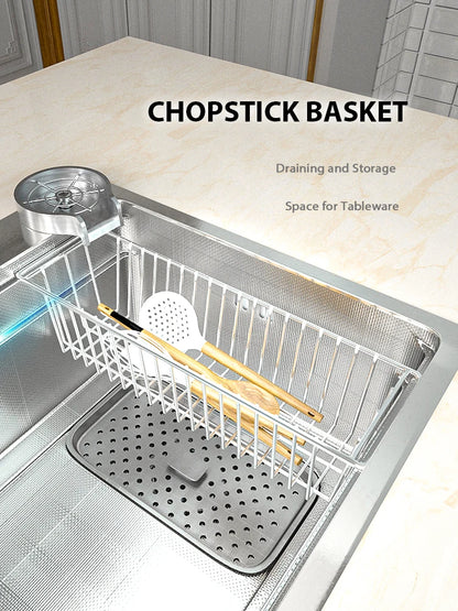 Silberne Küchenspüle aus Edelstahl 304, großer Einzelschlitz, Unterbau-Multifunktions-Geschirrspülbecken, 31,5 x 18,9 Zoll