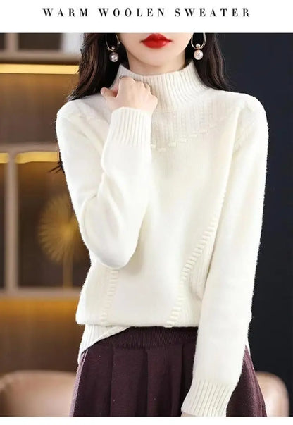 2024 herbst Neue Lose frauen Halb-rollkragen Verdickt Einfarbig Einfache Häkeln Beiläufige Gestrickte Pullover Pullover Top