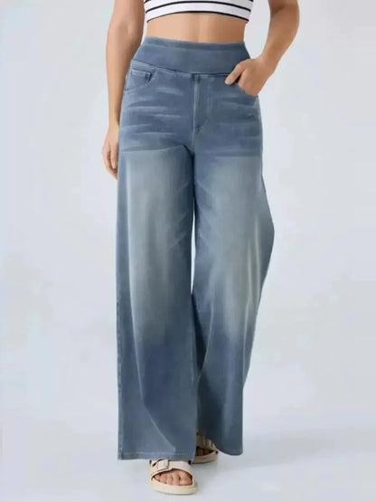 Washed Straight Leg Jeans Women's High Waist Denim Pants Comfortable Fit Long Trousers Cross-Border European Style.