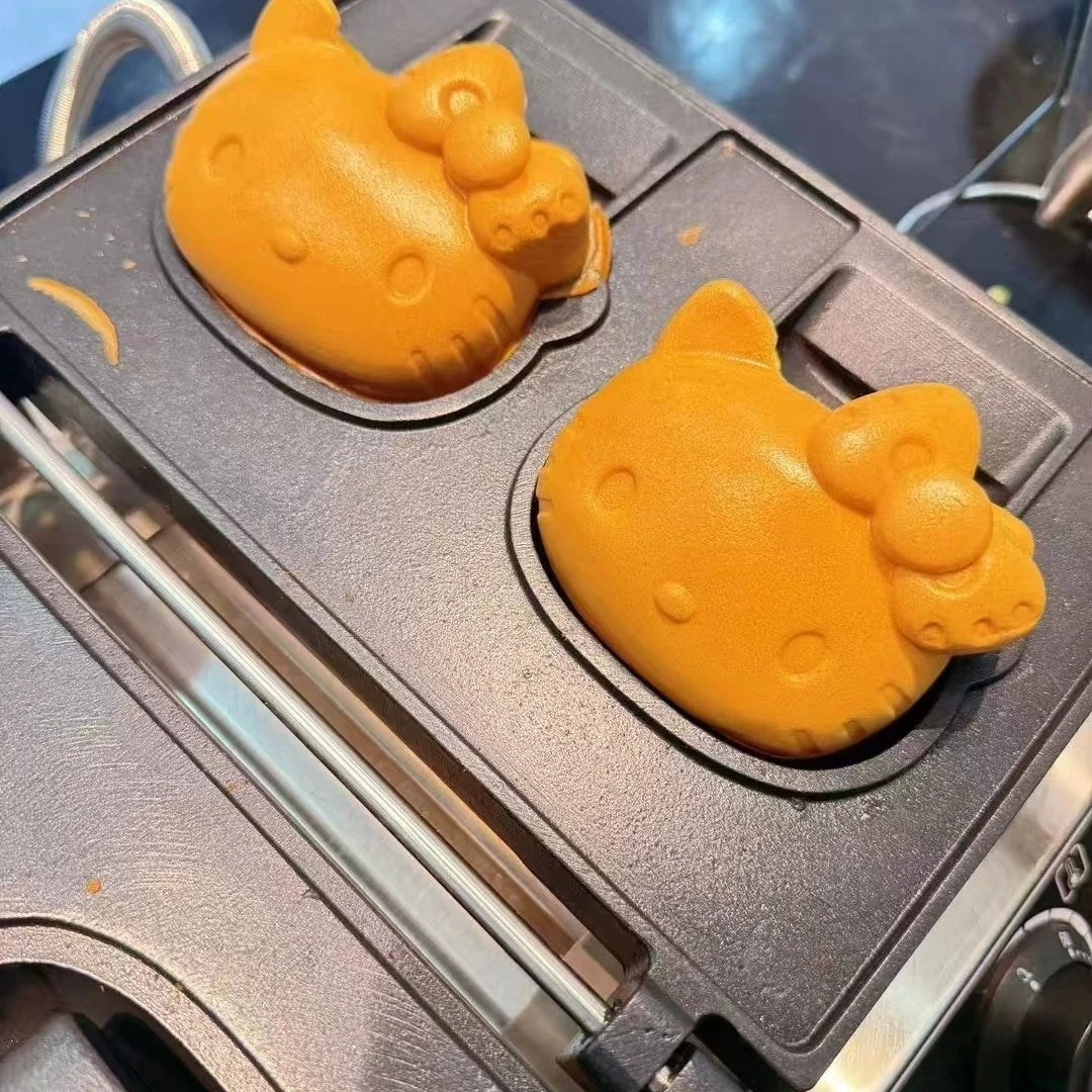 High Cost-Performance Electric Heating Waffle Making Machine Kitty Shaped Non-Stick Snack Cake Machine Open Mouth Waffle Maker.