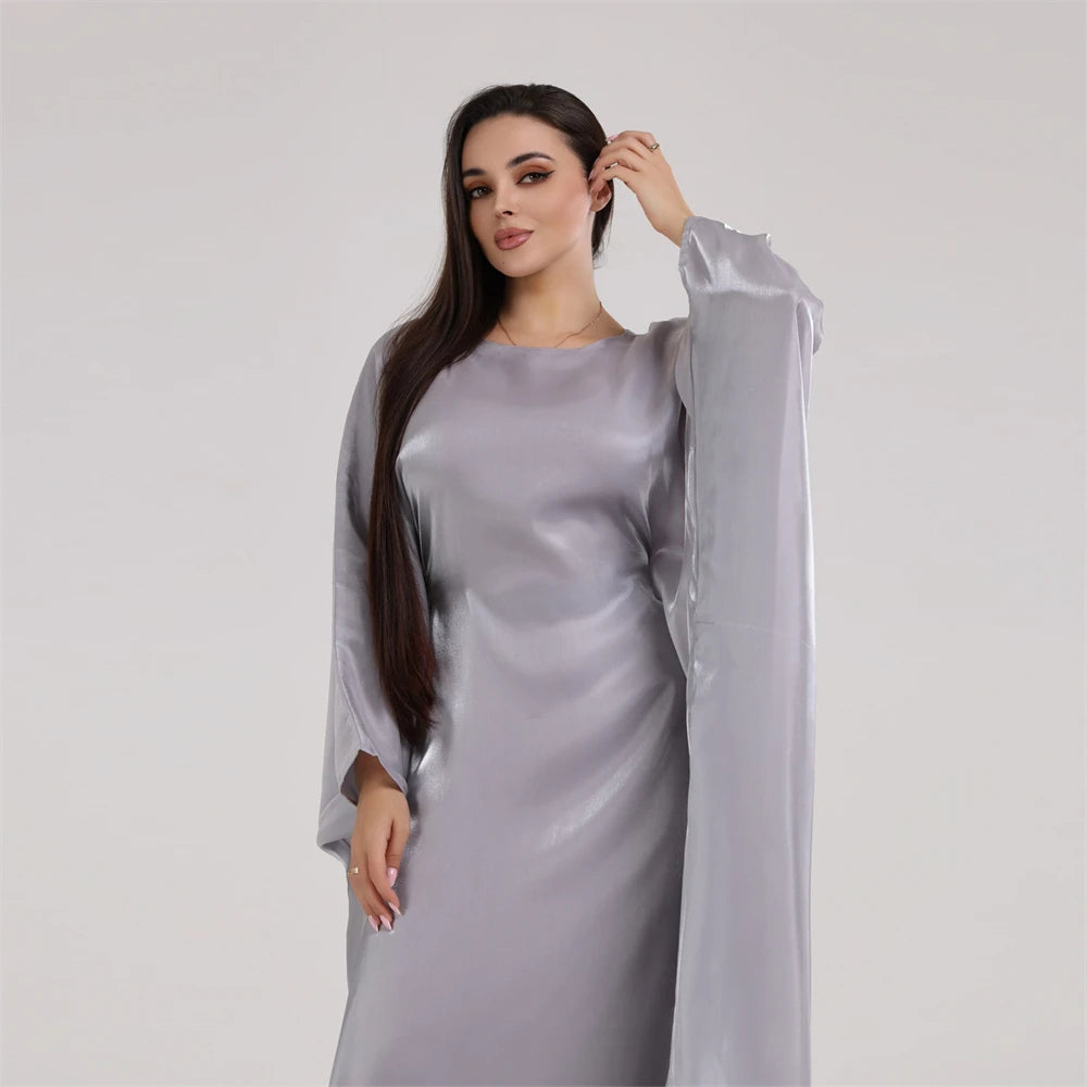 Muslim Kaftan Dress Satin Batwing Abaya For Women Dubai Luxury 2024 Islam Kebaya Robe Caftan Marocain Femme Musulmane Vestidos.