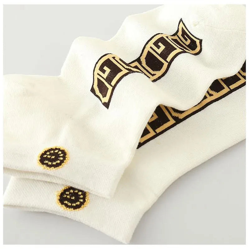 5/10/20 Pairs Mens Socks Short Breathable Luxury Socks Designer Brand Low-Cut Fashion Trendy Socks Geometric Pattern.