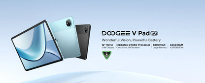 DOOGEE V Pad 2 In 1 5G Tablet 12" Screen Dimensity 7050 Android 15 32GB RAM (8+24) 256GB ROM8800mAh Battery Ultra-thin Smart Pad.