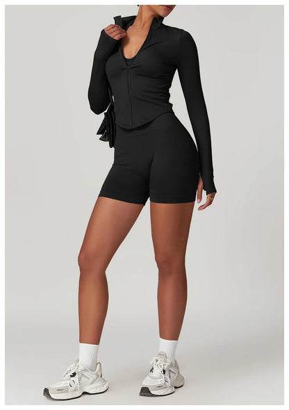 Ctenkevet Women Slim High Neck Jacket Sports Suit Female Two Piece Yoga Clothes Sport Outfit For Woman Buttock Lift Sports Suit