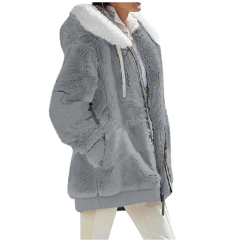 Herbst Winter Mode Damen mantel neue lässige Kapuze Reiß verschluss Dame Kleidung Kaschmir weibliche Fleece jacke einfarbige Damen mäntel