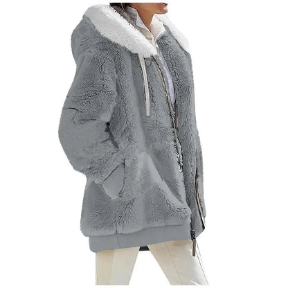 Herbst Winter Mode Damen mantel neue lässige Kapuze Reiß verschluss Dame Kleidung Kaschmir weibliche Fleece jacke einfarbige Damen mäntel