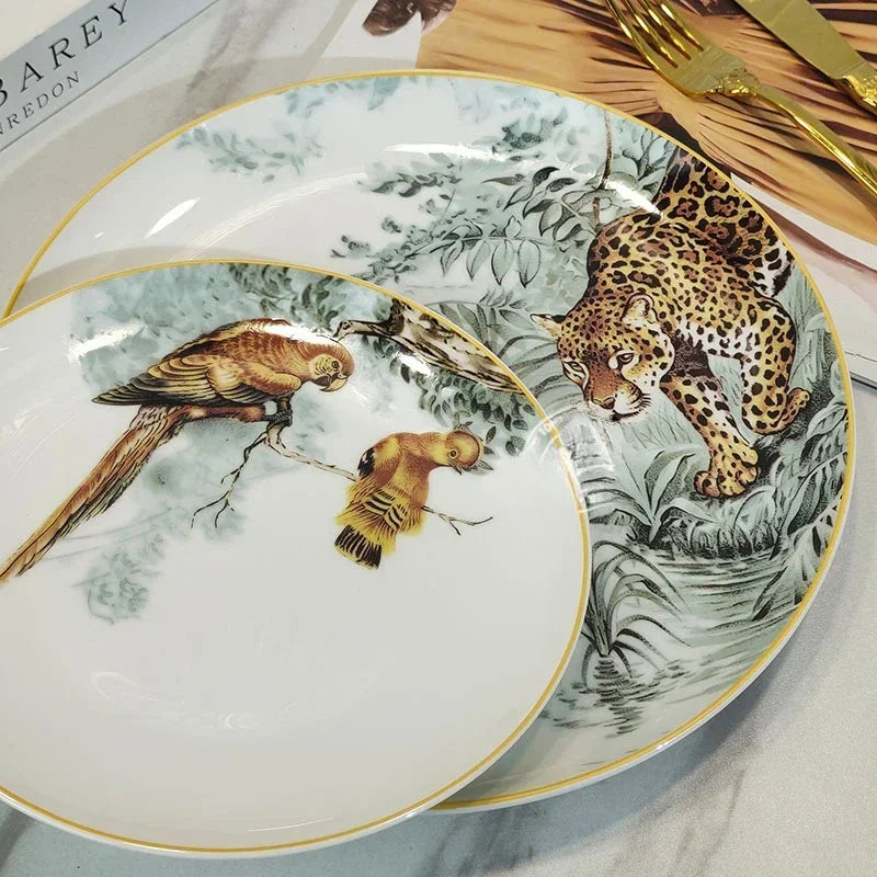 European ceramic western dinner plate, jungle set, steak plate, Coffee cup, afternoon , personalized gift set.