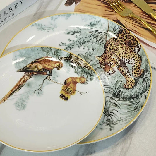 European ceramic western dinner plate, jungle set, steak plate, Coffee cup, afternoon , personalized gift set.
