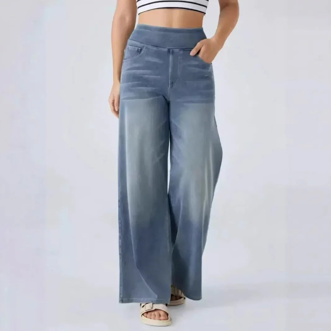 Washed Straight Leg Jeans Women's High Waist Denim Pants Comfortable Fit Long Trousers Cross-Border European Style.