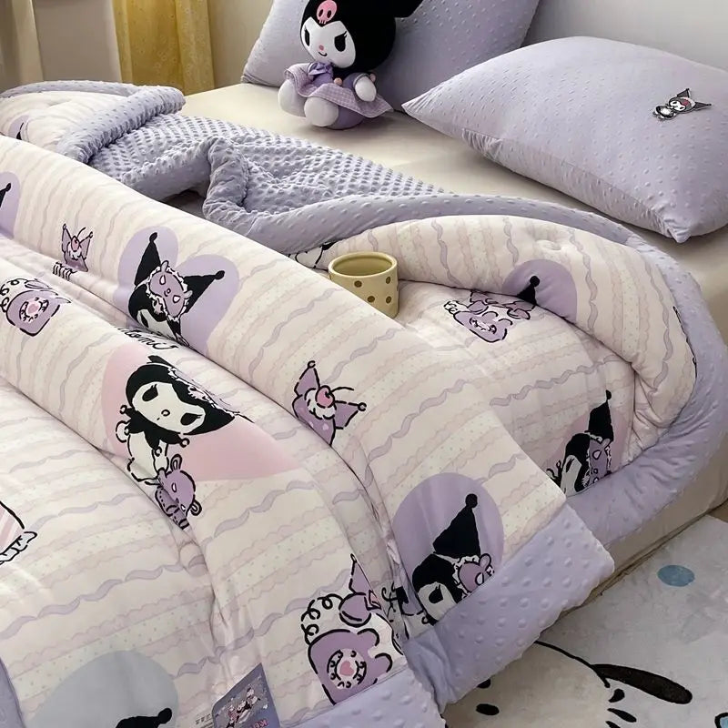 New Disney Anime Mickey Minnie Strawberry Bear Kawaii Hello Kitty Winter Thickened Single both bed Plush Soft Quilt Cute Cartoon.