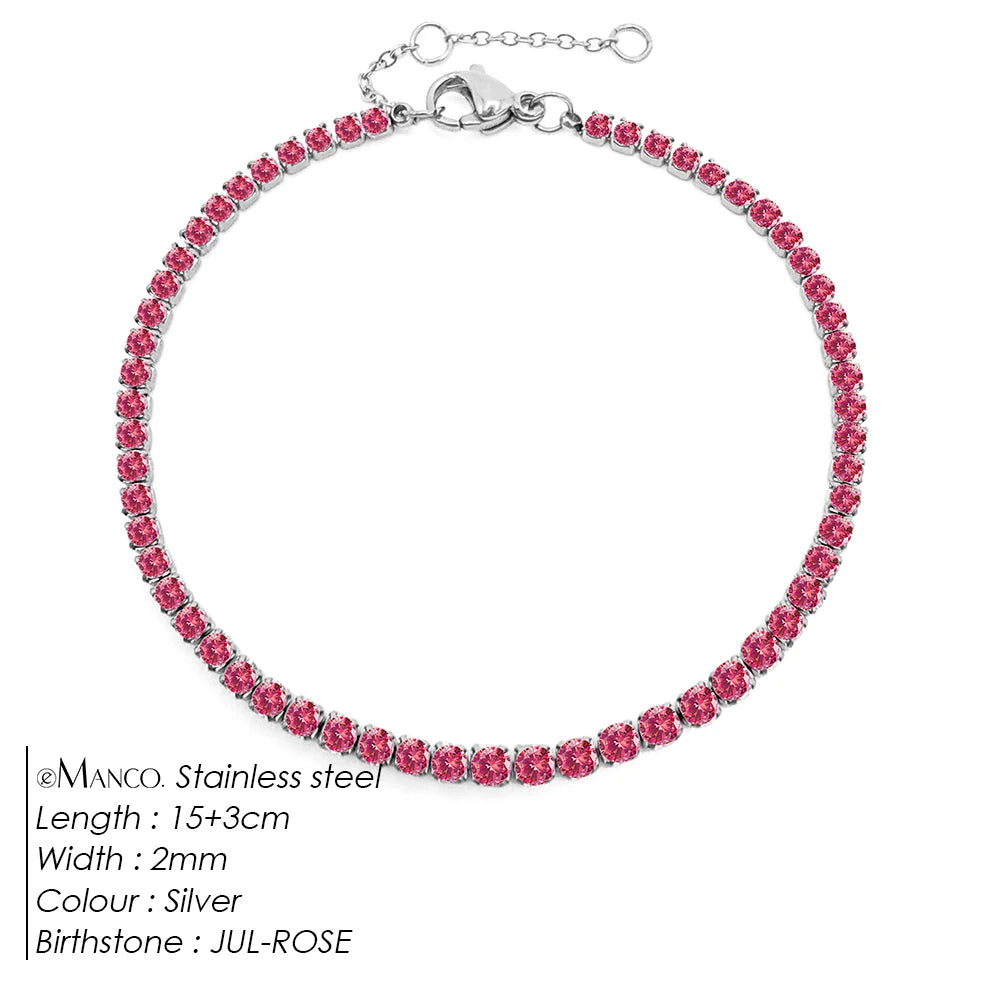 eManco Stainless Steel Gold Plated Sparkling Bracelet High Quality White Zirconia Single Row Simple Accessory For Girls.