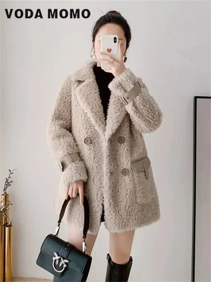 Neue 2024 Winter frauen Imitieren lammwolle Jacke Weibliche Mäntel Mid Lange Samt Verdicken Harajuku Warme Vintage Damen Outwear Tops.