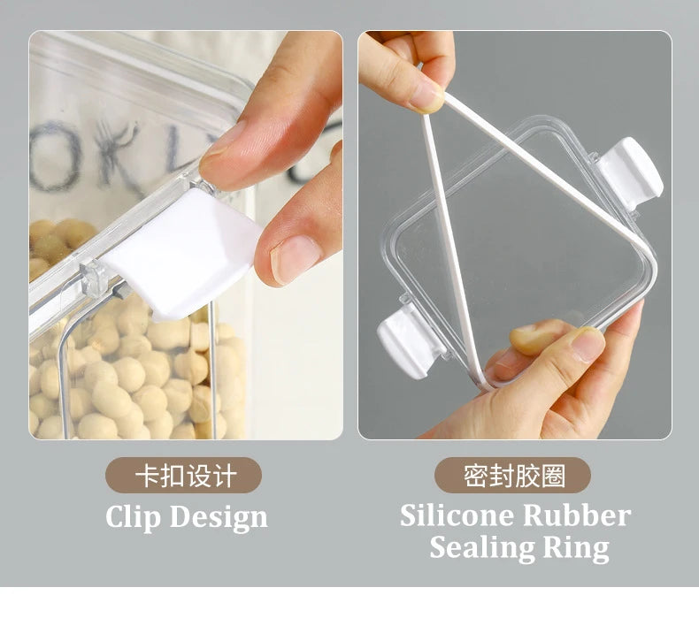 Food Box Storage Container With Airtight Lid Condiment Organizer Plastic Dispenser Jar Hermetic Kitchen Cereal Snack Spaghetti.