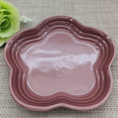 Plum French Home Ceramic Underglaze Colored Small Plum Blossom Plate Handmade Flower Shaped Side Dish Decorative Dessert Tray