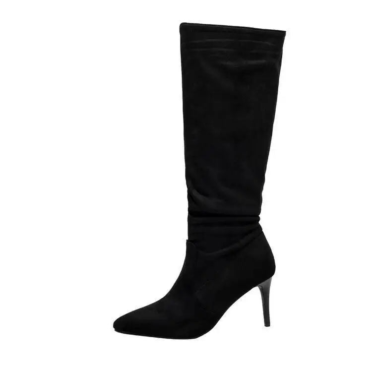 Street Style Pointy Toe Long Boots Women Stiletto Heels 8CM High Heel Winter Sexy Woman Shoes Female Suede High Boots Size 35-46.