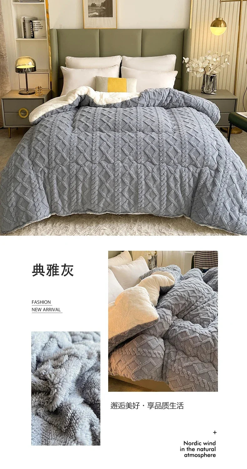 High End Thickened Winter Warm Blankets for Beds Artificial Lamb Cashmere Weighted Blanket Thicker Warmth Duvet Quilt Comforter