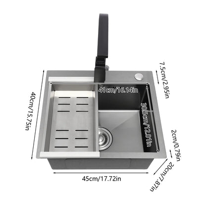 Küchenspüle aus Edelstahl 201 mit Wasserhahn, Seifenspender für Häuser, Restaurants, Wäschezimmer, Keller, 45 x 40 x 20 cm