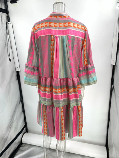 Frauen kleider V-Ausschnitt Dreiviertel ärmel Pullover Kleid Druck Blumen Vestidos knielang locker sitzen lässig 2023 Herbst.