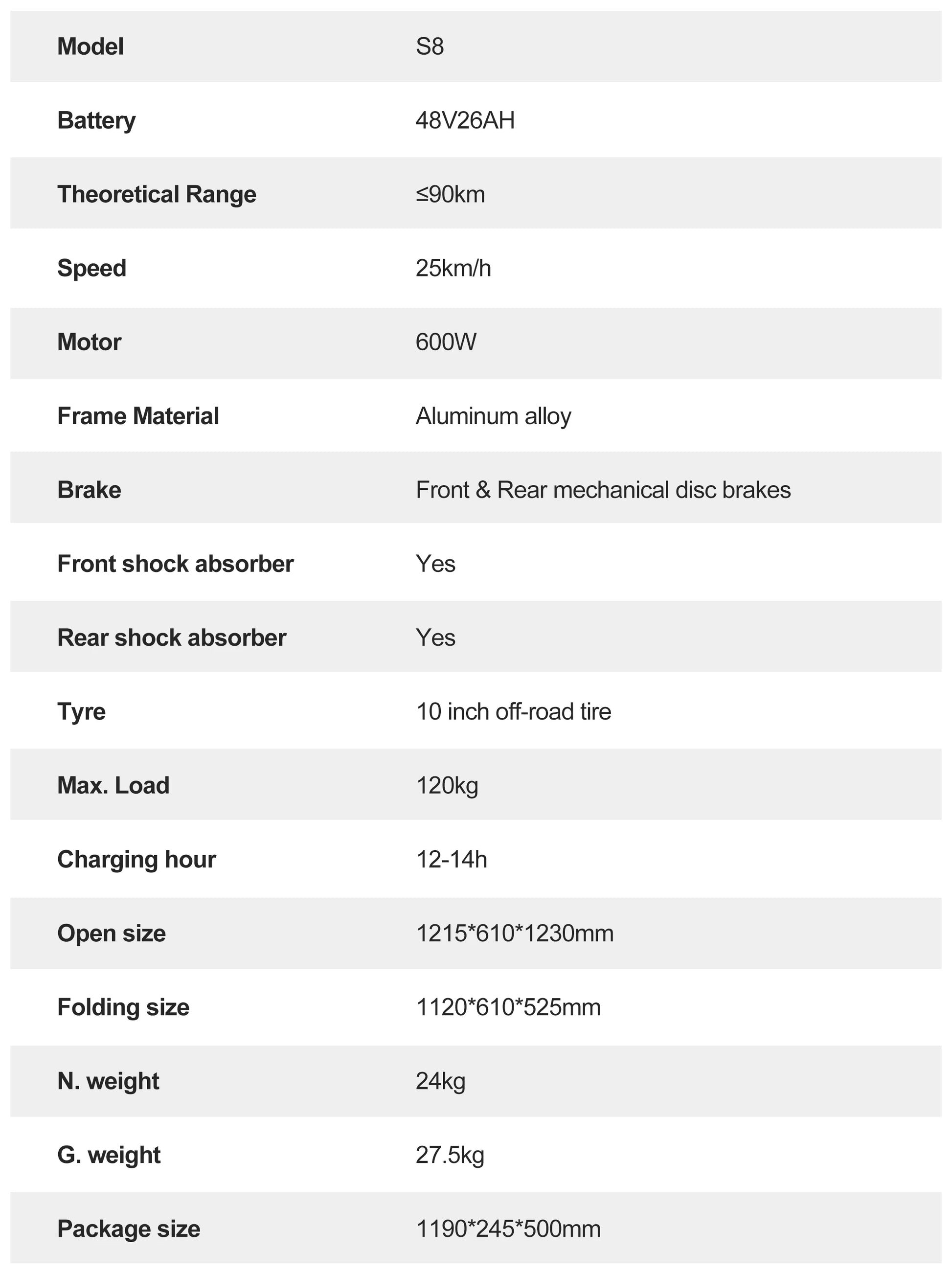 JOYOR S8 Electric Scooter For Adult 600W E-scooter with 48V 26Ah battery 10" Off-Road Air Tire 25km/h.
