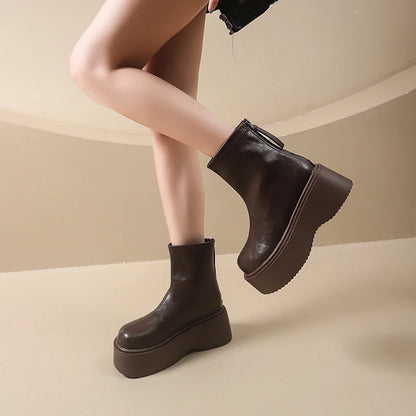 Autumn Winter Chunky Heel Women Short Boots Vintage Round Toe Platform Shoes Ladies Short Plush Gothic Ankle Booties.