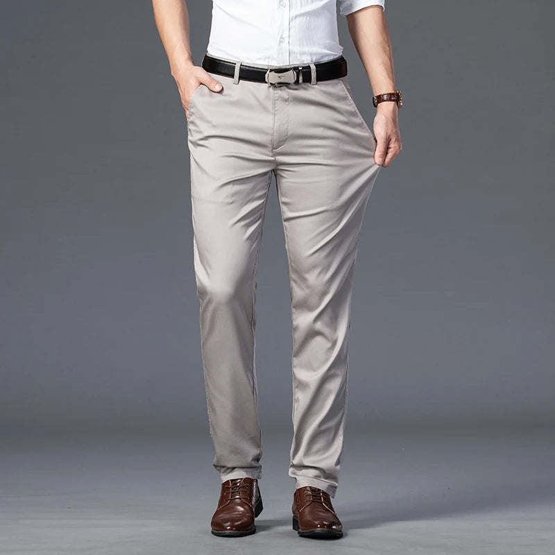 Summer Thin Men's Slim Suit Pants Fashion Business Casual Cotton Green Black Khaki Trousers Male Brand Clothing 30-40.