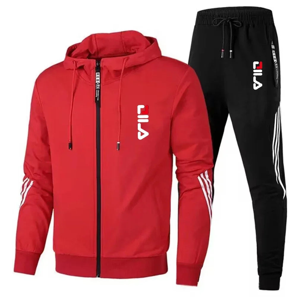 Men's sportswear set for spring and autumn 2025: sporty casual jacket + sport pants, jogging fashion and stylish sport outfit.