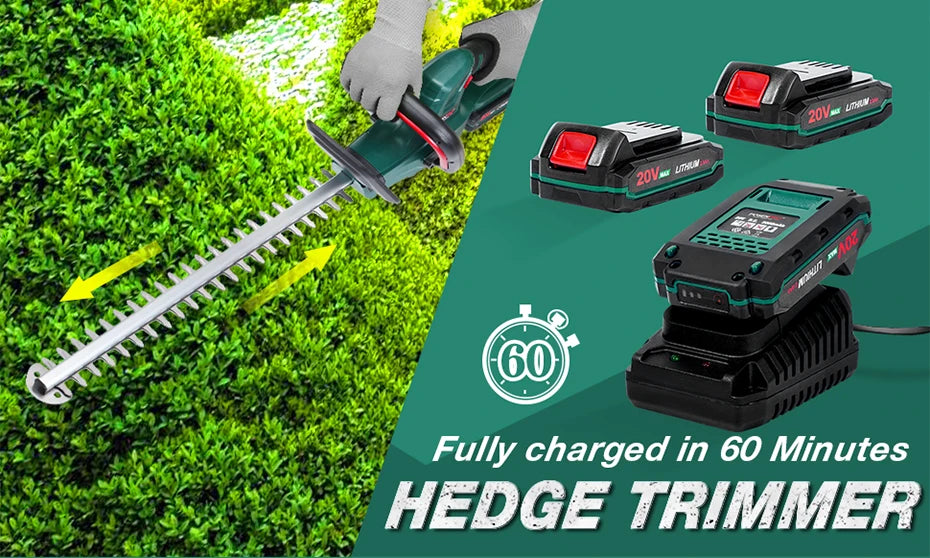 20 V Akku-Heckenschere, Gartenschere, Gartenwerkzeug-Set, 2,0 Ah Akku, Schnittlänge 520 mm, Zahnabstand 15 mm, POSENPRO