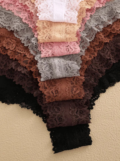 11PCS Women Lace Cotton Panties Seamless Brazilian Panties Sexy Low-Waist T-Back Bikini Female Breathable Underwear Lingerie.