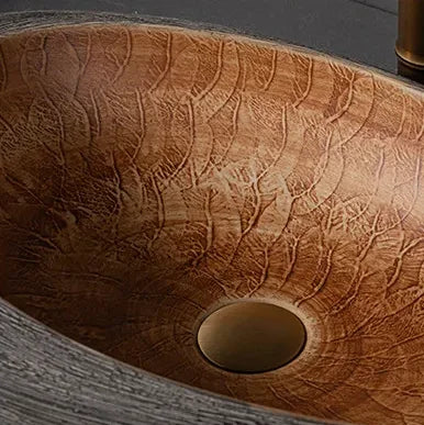 JIENI Art Keramik-Badezimmer-Waschbecken-Set, ovales Waschbecken, antikes Messing, Bambus-Wasserhahn, Pop-Up-Abfluss-Kombination, hochwertige Waschbecken aus Porzellan