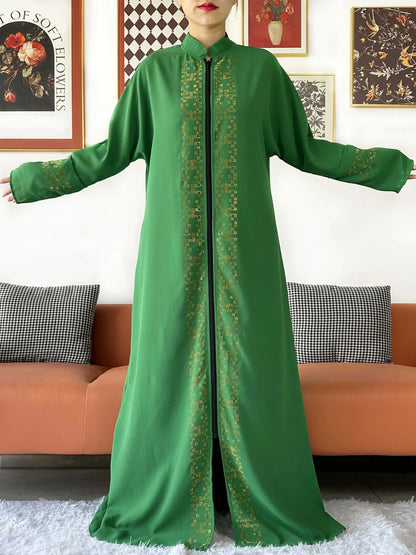 2024 Muslim Ramadan Tranditional Turtleneck Long Sleeve Dress Women Cardigan Open Abaya Dubai Caftan Islamic Kimono Clothes.