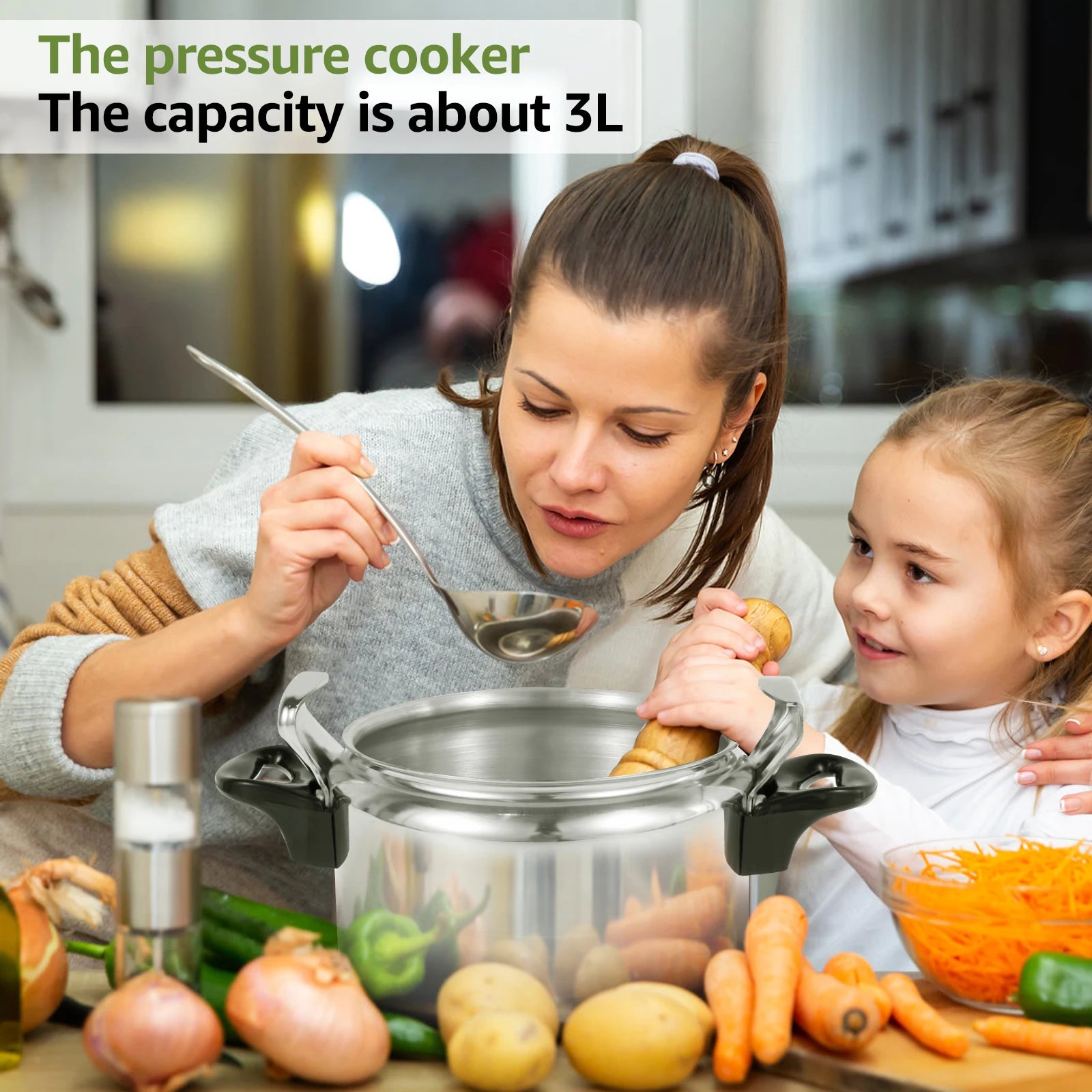 3-liter pressure cooker Aluminum alloy material with safety valve Anti scald handle for safe cooking Kitchen cookware accessory.