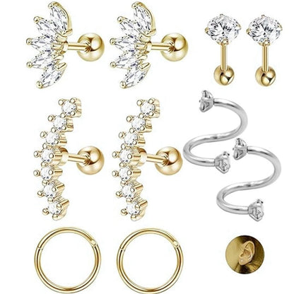 Cyrstal Tragus Stud Earrings Set Cluster Helix Piercing Stud Bulk Cartilage Huggie Earring Hoops Ear Lobe Hoops Circle Jewelry.