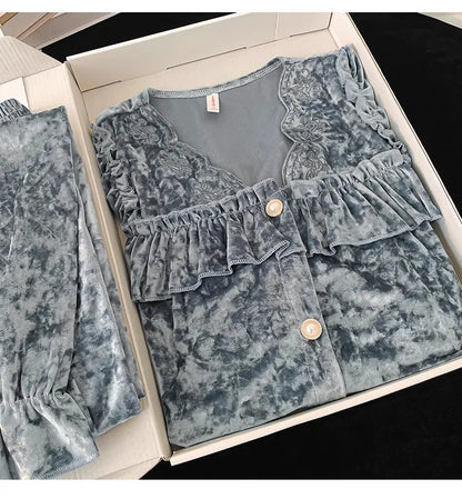 Soft Velvet Pajama Set Women Loose Home Wear Sleeping Velour Autumn Winter New Warm Sleepwear Female Nightie Ins Underwear.