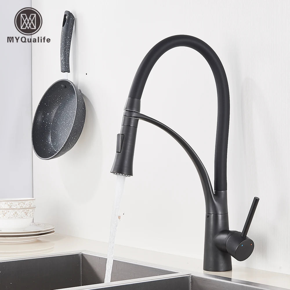 Matte Black  Kitchen Sink Faucet Pull Down Swivel Spout Kitchen Sink Tap Deck Mounted Bathroom Hot and Cold Water Mixers