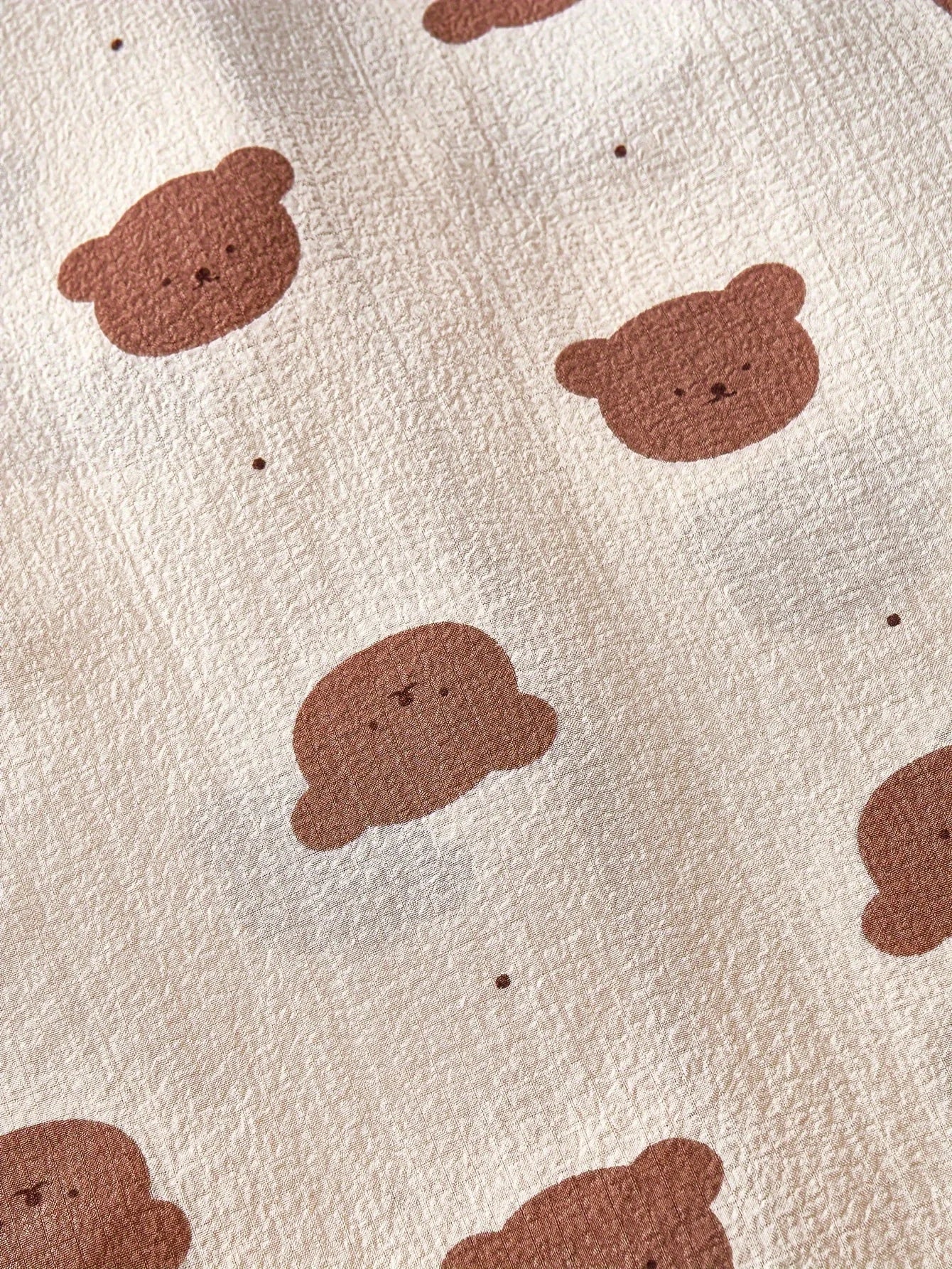 Cozy Bear Print Pajama Set for Women - Long Sleeve, Button-Up Lapel Top & Elastic Waist Pants, Machine Washable, for Autumn.