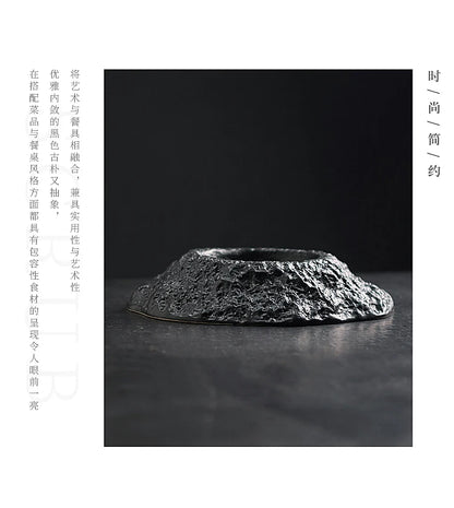 Volcano-shaped Black Deep Plate Creative Irregular Ceramic Tableware in Restaurant French Special-shaped Soup Plate Swing Plate.