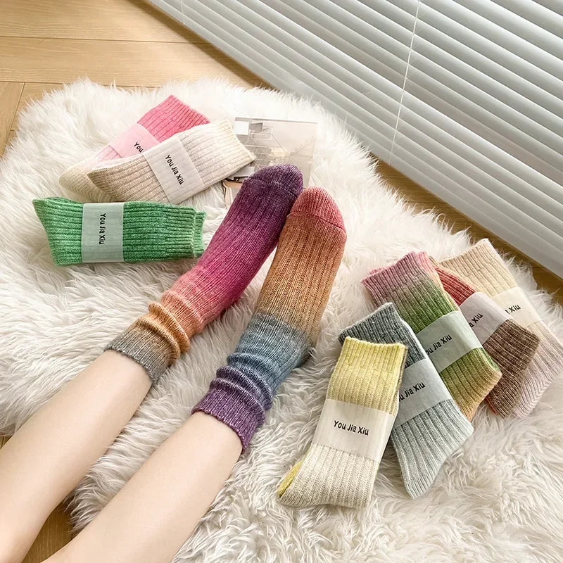 Winter Thick Warm Long Socks Gradient Wool Cashmere Kawaii Socks Women Thermal Floor Sleeping Socks New Year Gift Autumn 2024New.