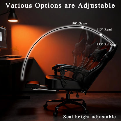Ergonomischer Gaming-Stuhl, Taschenfederkissen und ausziehbare Fußstütze, hochwertiger, atmungsaktiver Computerstuhl aus PU-Leder für Erwachsene